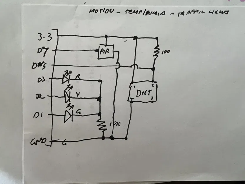 Wemos D1 mini with shield, PIR (HC-SR501), DHT22 and 3 leds - Image 2
