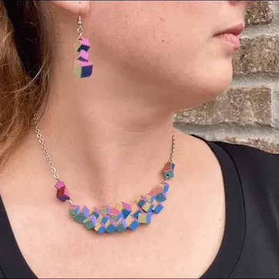 Vòng Cổ & Bông Tai Statement Hình Khối Lập Phương Độc Đáo