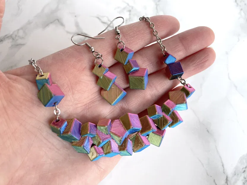 Vòng Cổ & Bông Tai Statement Hình Khối Lập Phương Độc Đáo - Image 4