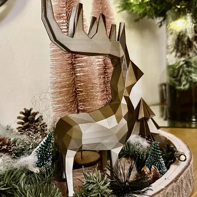 Tượng Tuần Lộc / Nai Sừng Tấm Phong Cách Low Poly