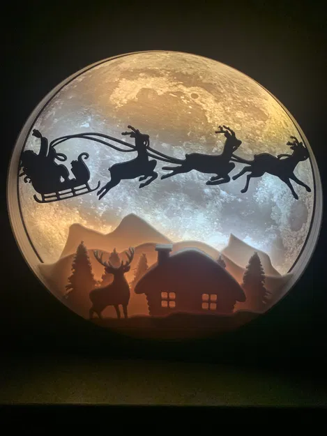 Đèn Giáng Sinh Lithophane Mặt Trăng và Xe Trượt Tuyết - Image 1