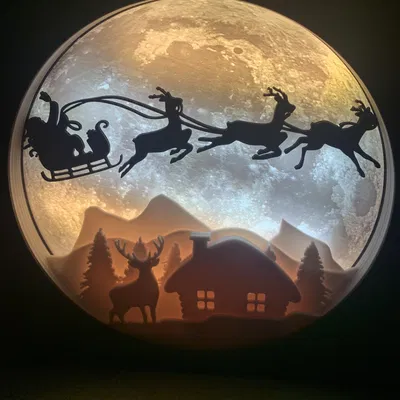 Đèn Giáng Sinh Lithophane Mặt Trăng và Xe Trượt Tuyết