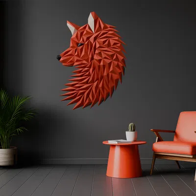 Nghệ thuật treo tường đầu Sói/Cáo hình học (Nhiều Bộ Phận)