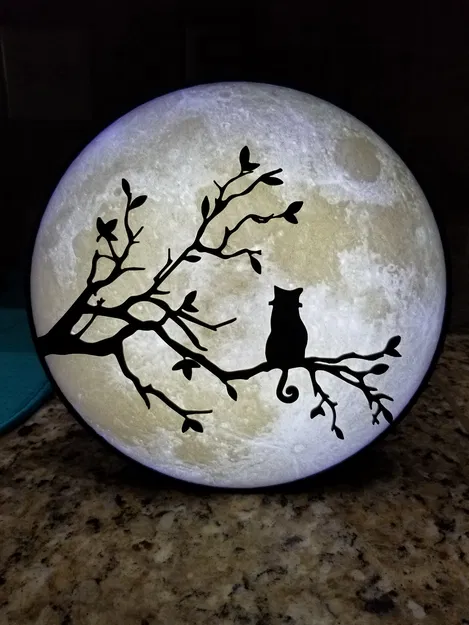 Mèo trên cành cây ngắm trăng lithophane - khúc nhạc trăng thanh - Image 1