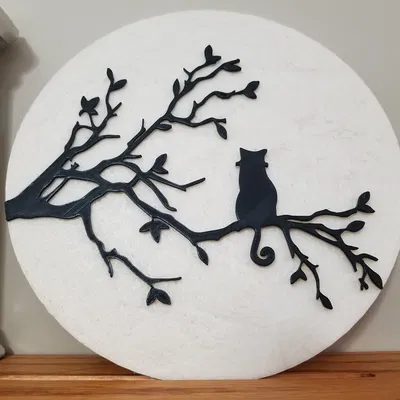 Mèo trên cành cây ngắm trăng lithophane - khúc nhạc trăng thanh