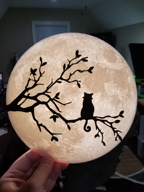 Mèo trên cành cây ngắm trăng lithophane - khúc nhạc trăng thanh - Image 3