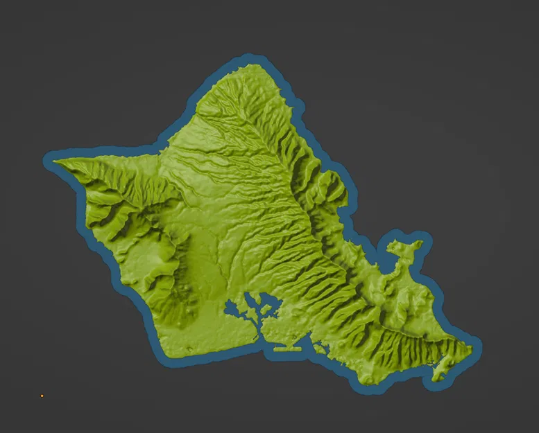 Bản đồ Địa hình Oahu, HI với Đường viền Bờ biển cho Sợi phát quang/Trong suốt - Image 1