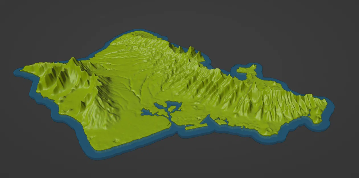 Bản đồ Địa hình Oahu, HI với Đường viền Bờ biển cho Sợi phát quang/Trong suốt - Image 2