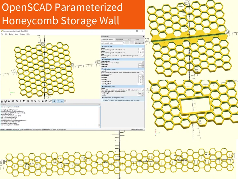OpenSCAD Honeycomb Storage Wall có thể tùy chỉnh - Image 1