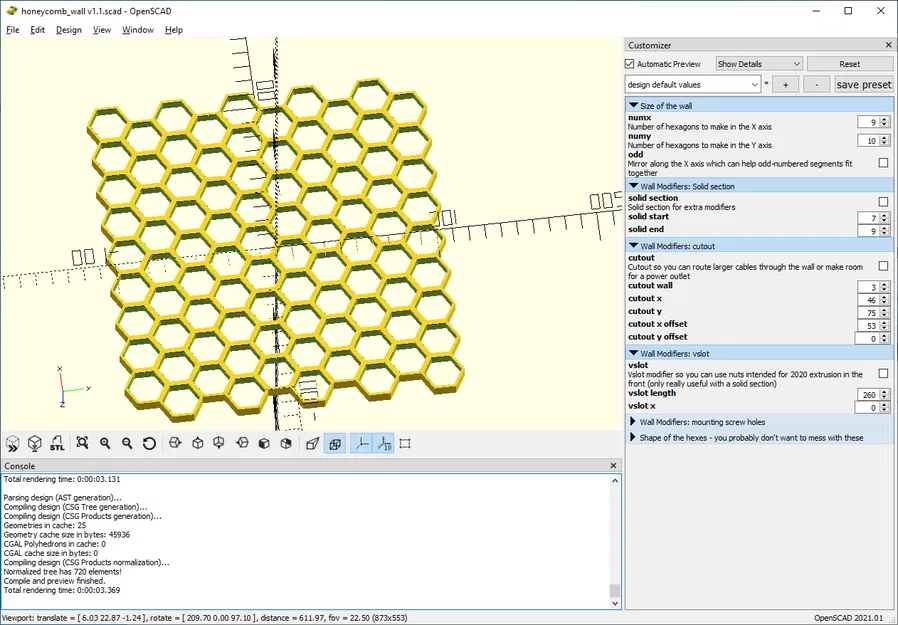 OpenSCAD Honeycomb Storage Wall có thể tùy chỉnh - Image 2