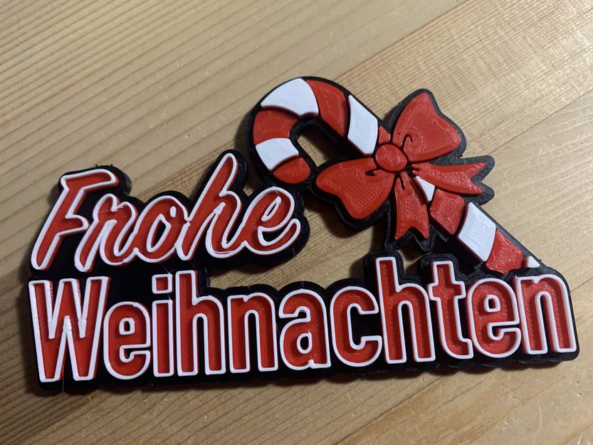 Biển "Frohe Weihnachten / Merry Christmas" 3 màu hình cây kẹo - Image 1