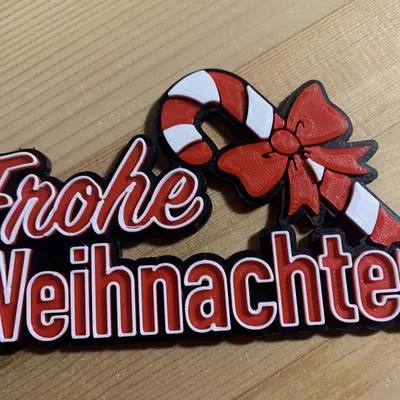 Biển "Frohe Weihnachten / Merry Christmas" 3 màu hình cây kẹo