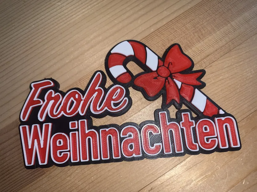 Biển "Frohe Weihnachten / Merry Christmas" 3 màu hình cây kẹo - Image 3