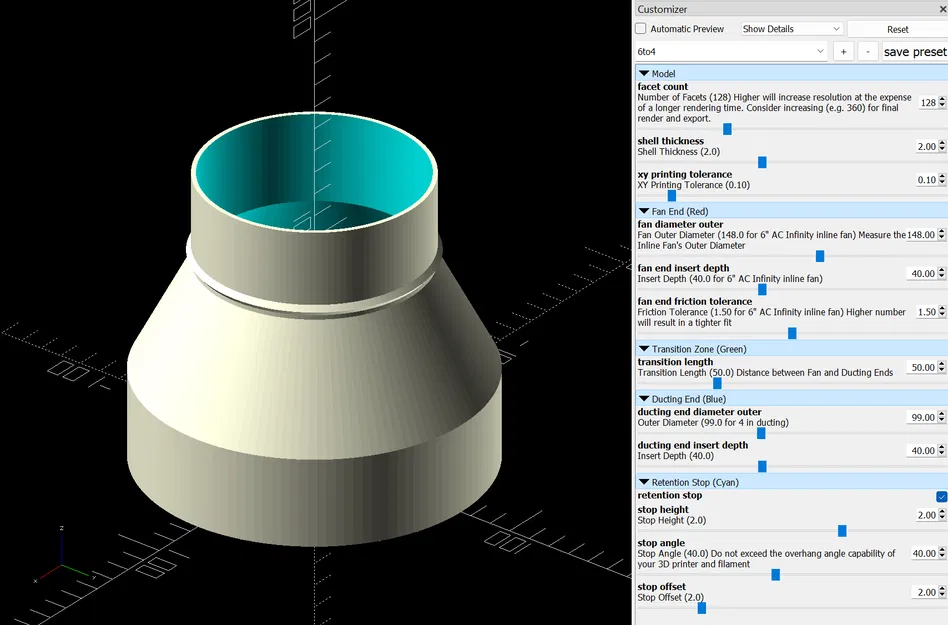 Bộ Giảm hoặc Mở rộng Ống Dẫn Tham số (Fusion và OpenSCAD) - Image 1