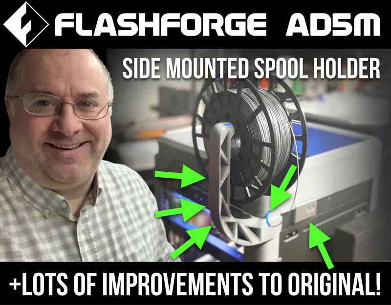 Giá đỡ cuộn dây Flashforge Adventurer 5M (AD5M) Cải tiến, Ống dẫn, Giá đỡ cảm biến đứt sợi + Giá đỡ cuộn dây gắn bên! v1.1 - Image 1