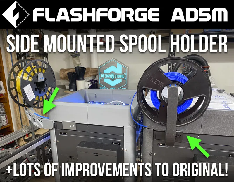 Giá đỡ cuộn dây Flashforge Adventurer 5M (AD5M) Cải tiến, Ống dẫn, Giá đỡ cảm biến đứt sợi + Giá đỡ cuộn dây gắn bên! v1.1 - Image 2