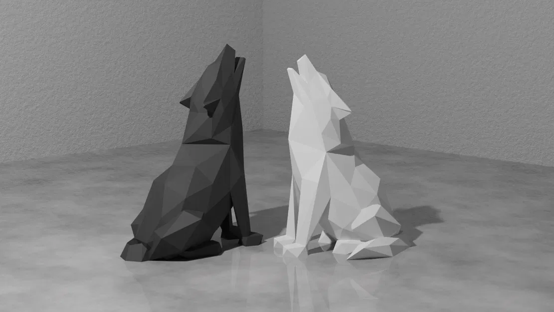 Chó Sói Howling Low Poly (Chỗ Cắm Dao Cạo / Đồ Trang Trí) - Image 2