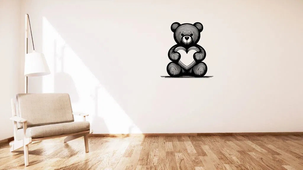 Tranh gấu Teddy ôm trái tim treo tường 2D - Image 1