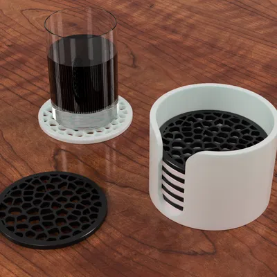 Miếng Lót Ly Uống Nước Họa Tiết Voronoi Kèm Đế