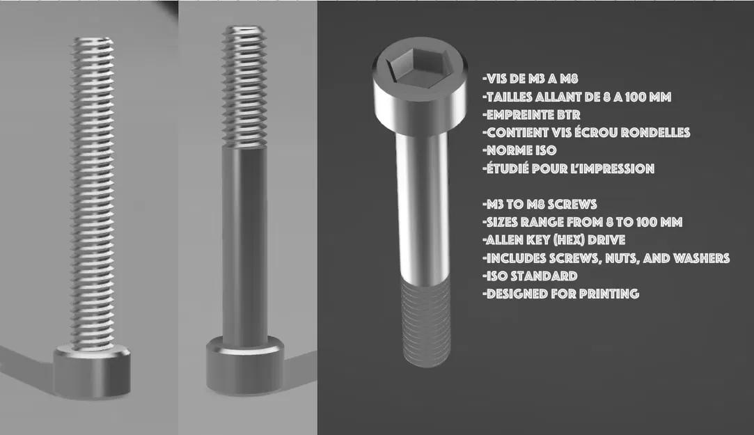 Bộ Ốc & Ecu Lục Giác Chìm (BTR) Tối Ưu Cho In 3D (M3-M8) - Image 1