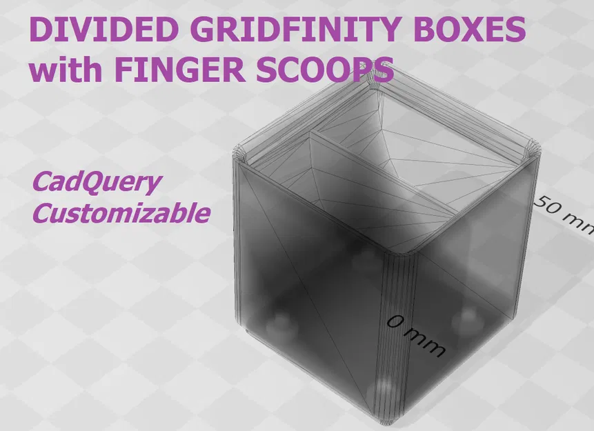 Hộp Gridfinity Chia Ngăn Có Lỗ Khoét Ngón Tay (Tùy Chỉnh CadQuery) - Image 1