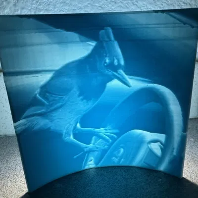 Ảnh Lithophane về Chim Sẻ Xanh Lái Xe