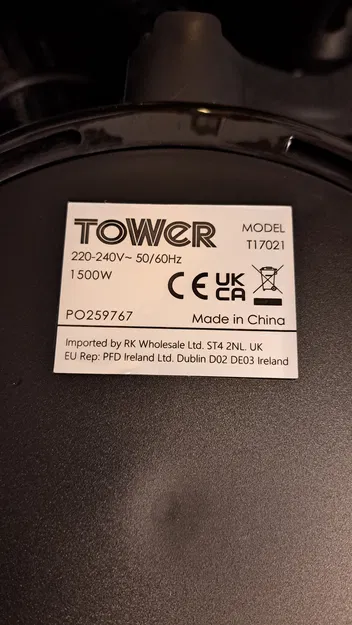 Núm Thay Thế Cho Nồi Chiên Không Dầu TOWER (Model T17021) - Image 3