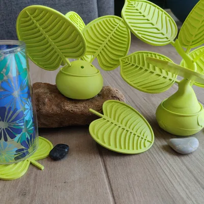 Bộ Ly Uống Nước Hình Lá Kèm Chậu Cây Trang Trí