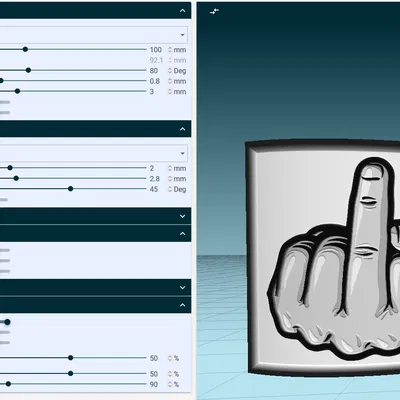Hình Ngón Giữa Lithophane Cong 80 Độ Khổ 100x100