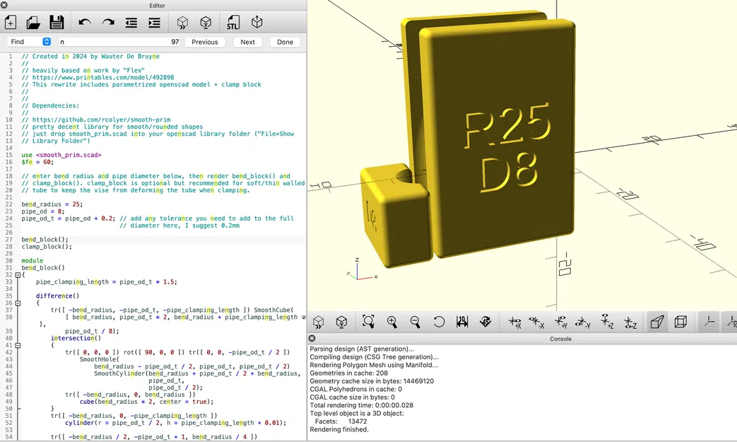 Khuôn Uốn Ống Đơn Giản (Parametrized Openscad) - Image 1