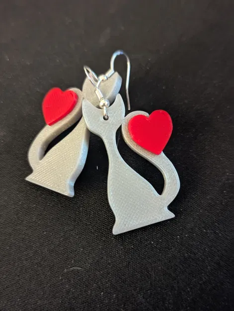 Bông Tai Mèo Ôm Tim: Dễ Dàng In 2 Màu - Image 1