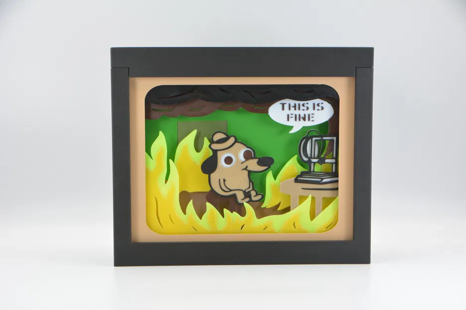 This Is Fine - Máy In 3D Bốc Cháy - Hộp Bóng Đổ - Image 1