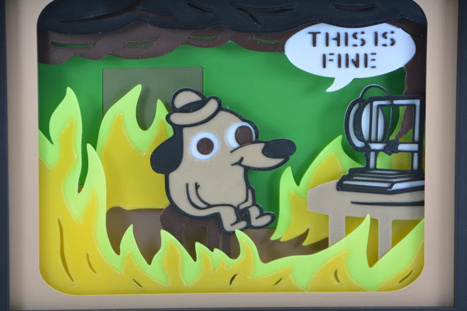 This Is Fine - Máy In 3D Bốc Cháy - Hộp Bóng Đổ - Image 2