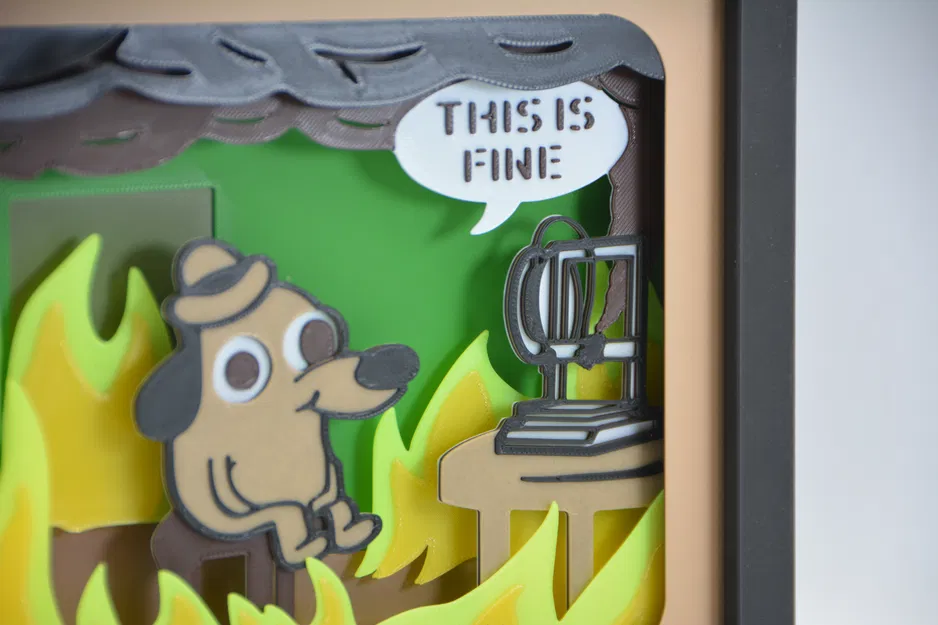 This Is Fine - Máy In 3D Bốc Cháy - Hộp Bóng Đổ - Image 3