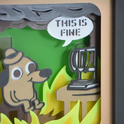 This Is Fine - Máy In 3D Bốc Cháy - Hộp Bóng Đổ