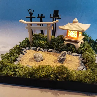 Khu Vườn Zen Có Cổng, Đèn và Dụng Cụ