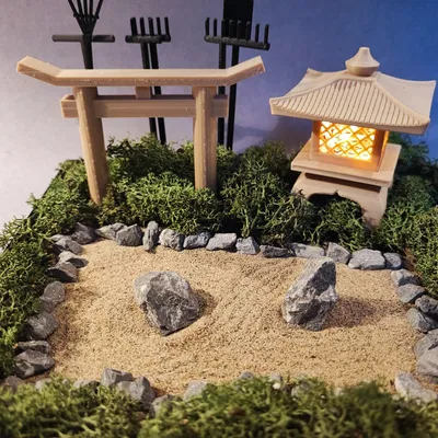 Khu Vườn Zen Có Cổng, Đèn và Dụng Cụ