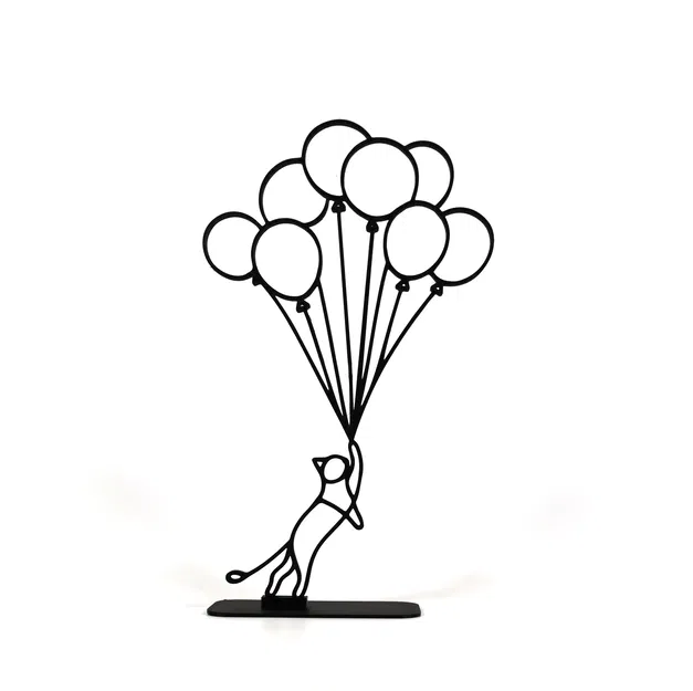 Mèo Nghệ Thuật Đường Nét Tối Giản Cùng Bong Bóng - Image 1