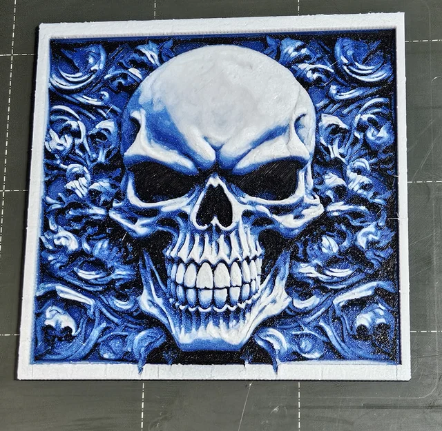 Tranh Sơn Hueforge Đầu Lâu Với Nền Hoa Văn Cầu Kỳ - Siêu 3D! - Image 1