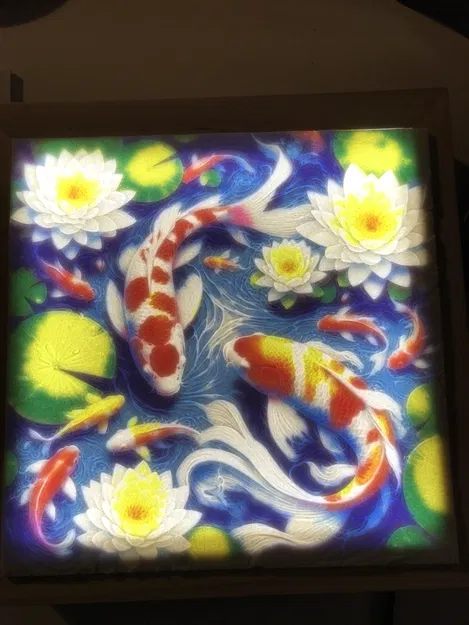 Litophane Cá Koi và Sen (Chỉ cho bộ AMS hoặc MMU) - Image 1