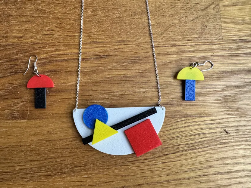 Bộ Vòng Cổ và Bông Tai Phong Cách Piet Mondrian - Image 1