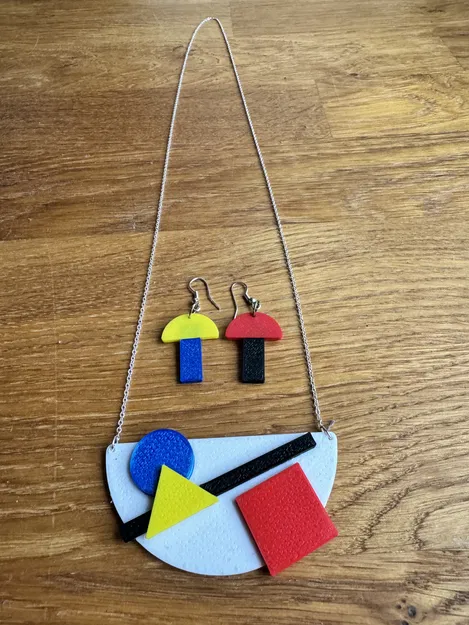 Bộ Vòng Cổ và Bông Tai Phong Cách Piet Mondrian - Image 2