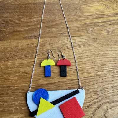 Bộ Vòng Cổ và Bông Tai Phong Cách Piet Mondrian