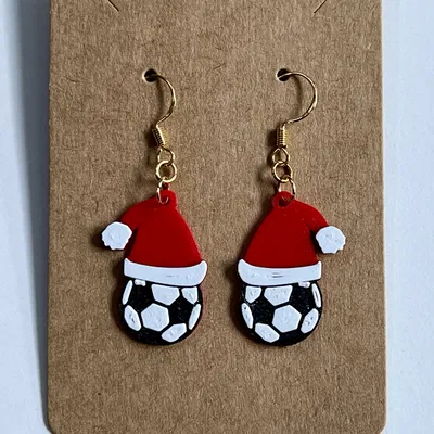 Bông Tai Giáng Sinh Bóng Đá Đội Mũ Ông Già Tuyết