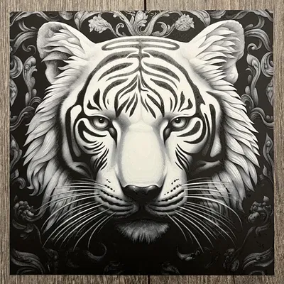 Chân Dung Hổ Trắng Op-Art (Vẽ bằng Sợi Filament) - 3 Màu