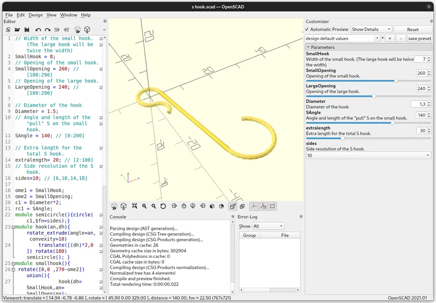 Nắp, Móc S và Khoen Tùy Chỉnh cho Đồ Trang Trí Cây Thông Noel. OpenSCAD - Image 2