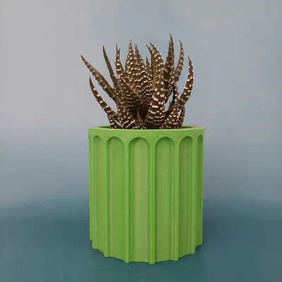 Chậu Cây Hình Trụ Chi Tiết Màu Xanh