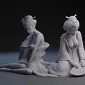 Tượng "Two Shikomi in Soft Repose" - Nghỉ Ngơi Êm Đềm - Thumbnail 1