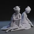Tượng "Two Shikomi in Soft Repose" - Nghỉ Ngơi Êm Đềm - Thumbnail 2