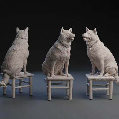 Mô hình 3D Chó trên ghế đẩu